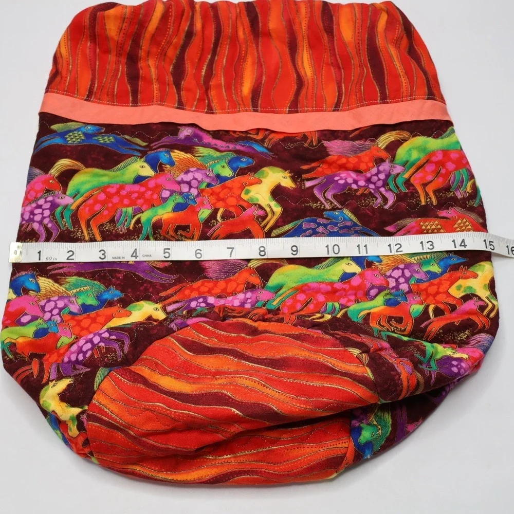 Handmade‎ Laurel Burch Fabric Horse Drawstring Bag Quilted Colorful Psychedelic